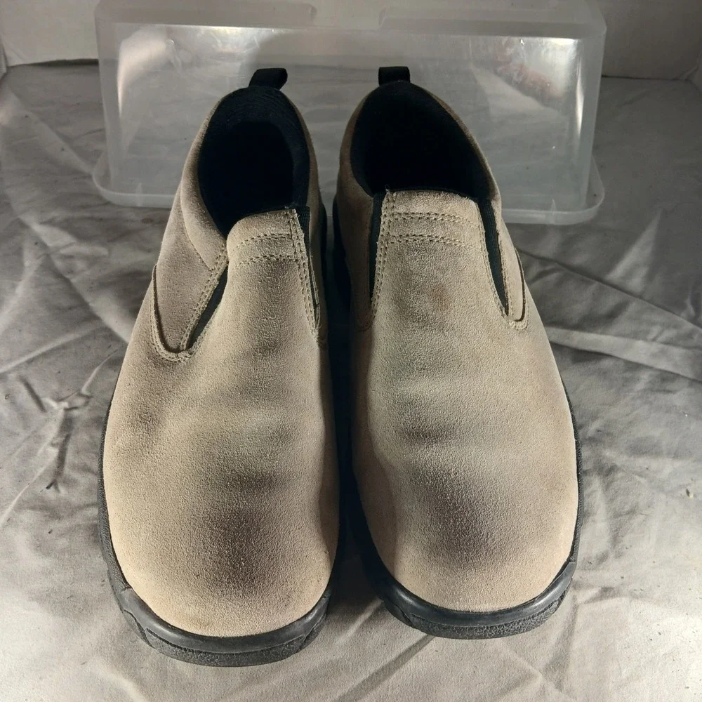 Lands End Mens 9M Tan Suede Slip On Walking‎ Shoes Lug Sole Loafers 73773